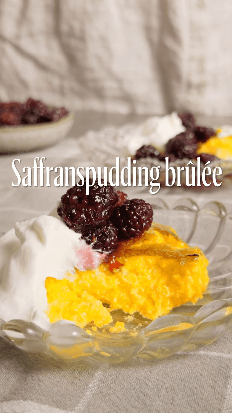 Saffron Rice Pudding Brûlée with Blackberry Compote