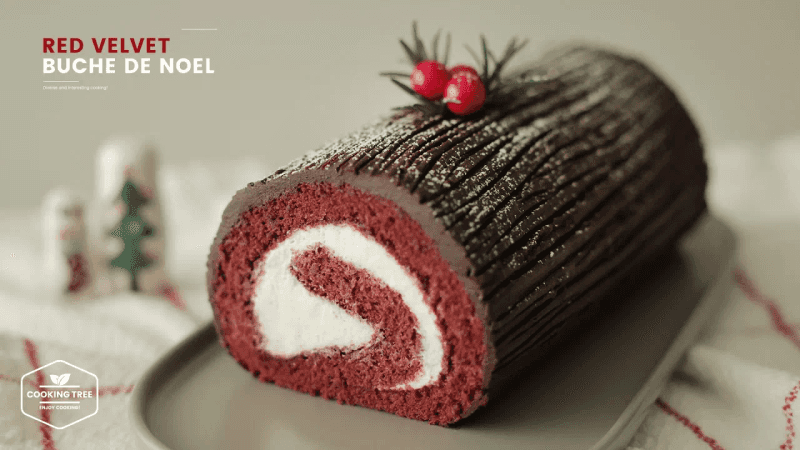 Red Velvet Buche De Noel (Yule Log Cake)