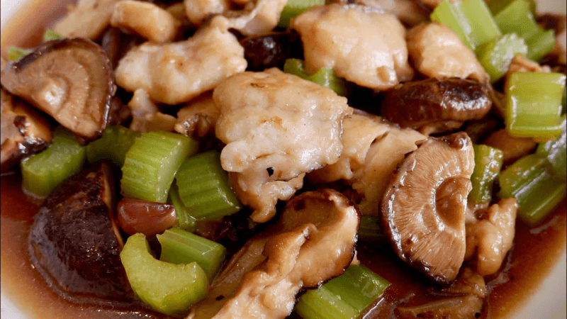 Quick Braised Fish with Shiitake Mushrooms & Celery