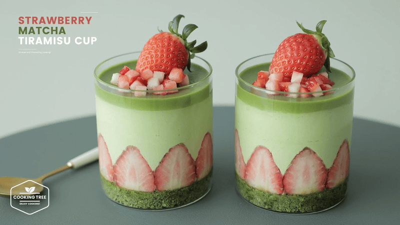 뻔한 티라미수에 질렸다면 '말차'를 넣으세요! 노오븐 딸기 녹차 티라미수 컵 Thumbnail