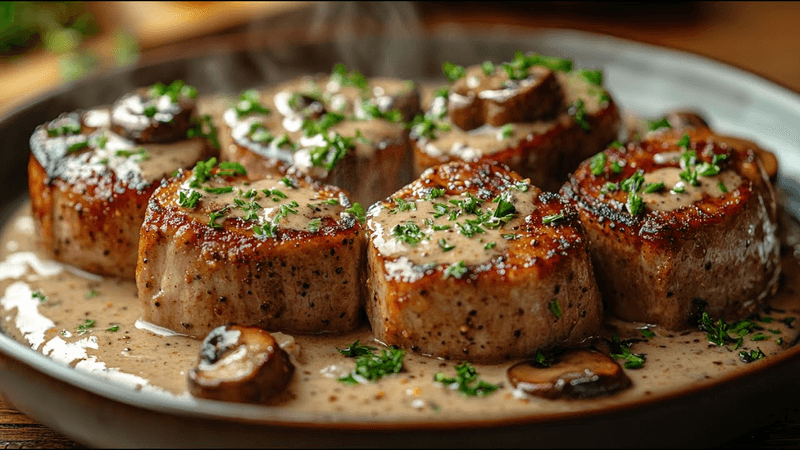 크림 같은 겨자 소스에 버섯과 함께한 부드러운 돼지고기 필레 – 간단하고 우아하게! Thumbnail