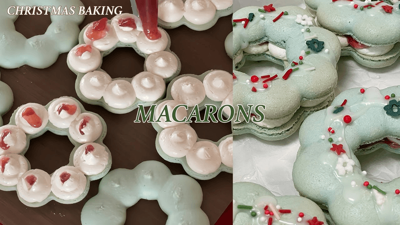 🎄크리스마스 리스 마카롱 만들기 🎁 | 딸기 요거트 마카롱 | 선물용 베이킹 Thumbnail