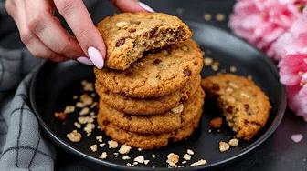 설탕 없음! 밀가루, 설탕, 글루텐 없는 건강한 쿠키! 오트밀, 견과류, 바나나만 있으면 돼요 Thumbnail