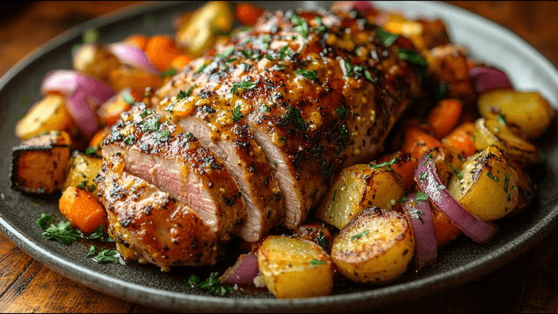 오븐에서 구운 부드러운 돼지고기 필레, 꿀-머스타드 크러스트 – 이렇게 쉽고 맛있게! Thumbnail