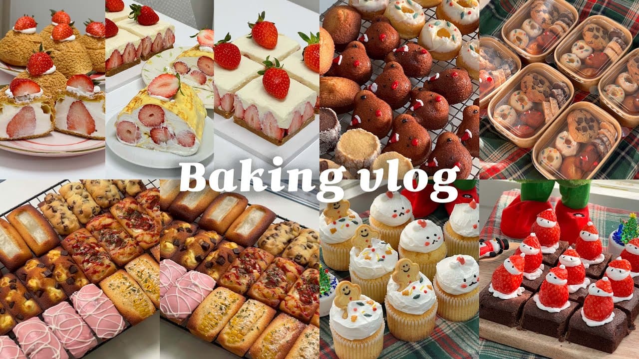 (1시간) 잠들기 전 보기 좋은 홈베이킹 브이로그 영상 모음 5 / 딸기디저트, 크리스마스디저트, 테린느 Thumbnail