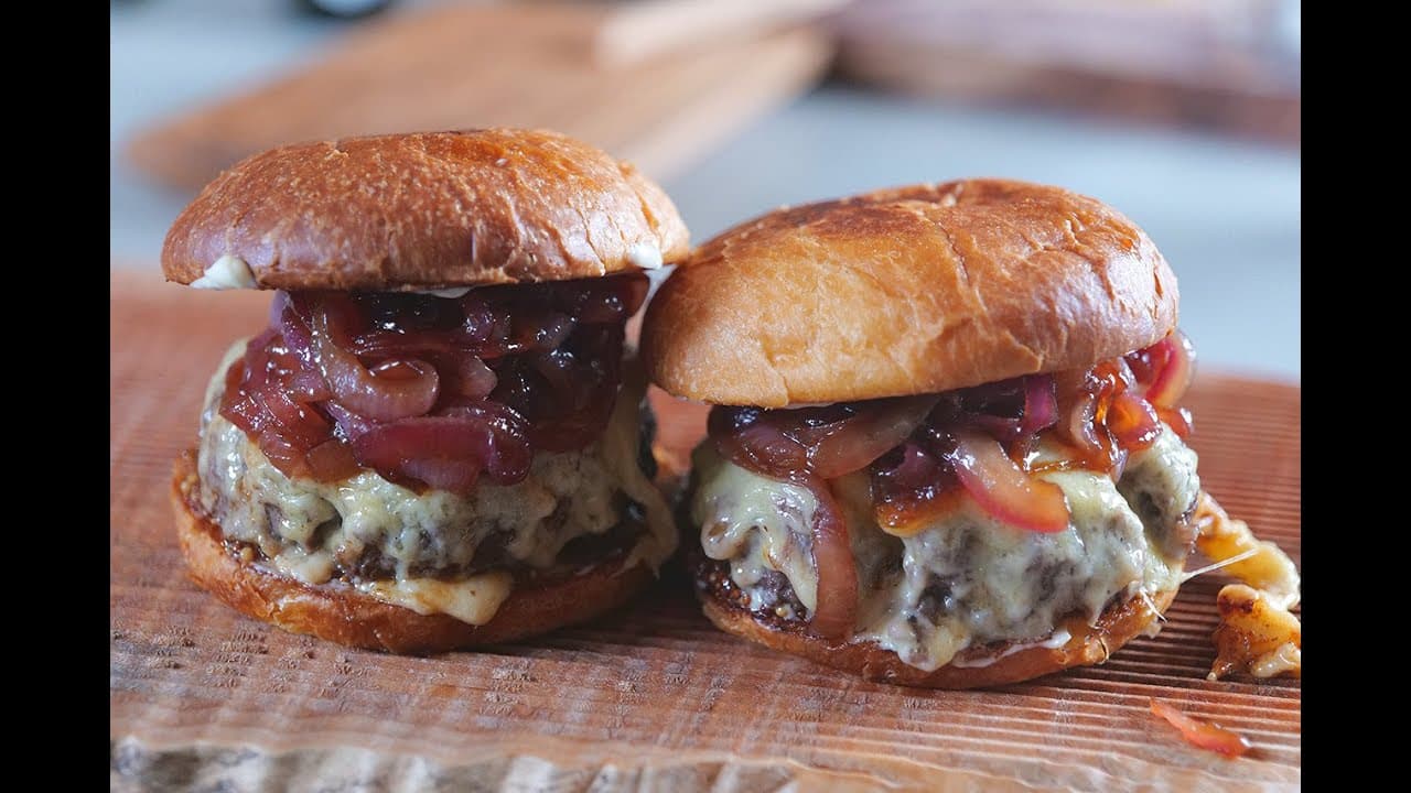 Homemade Brioche Burger with Caramelized Onions Thumbnail