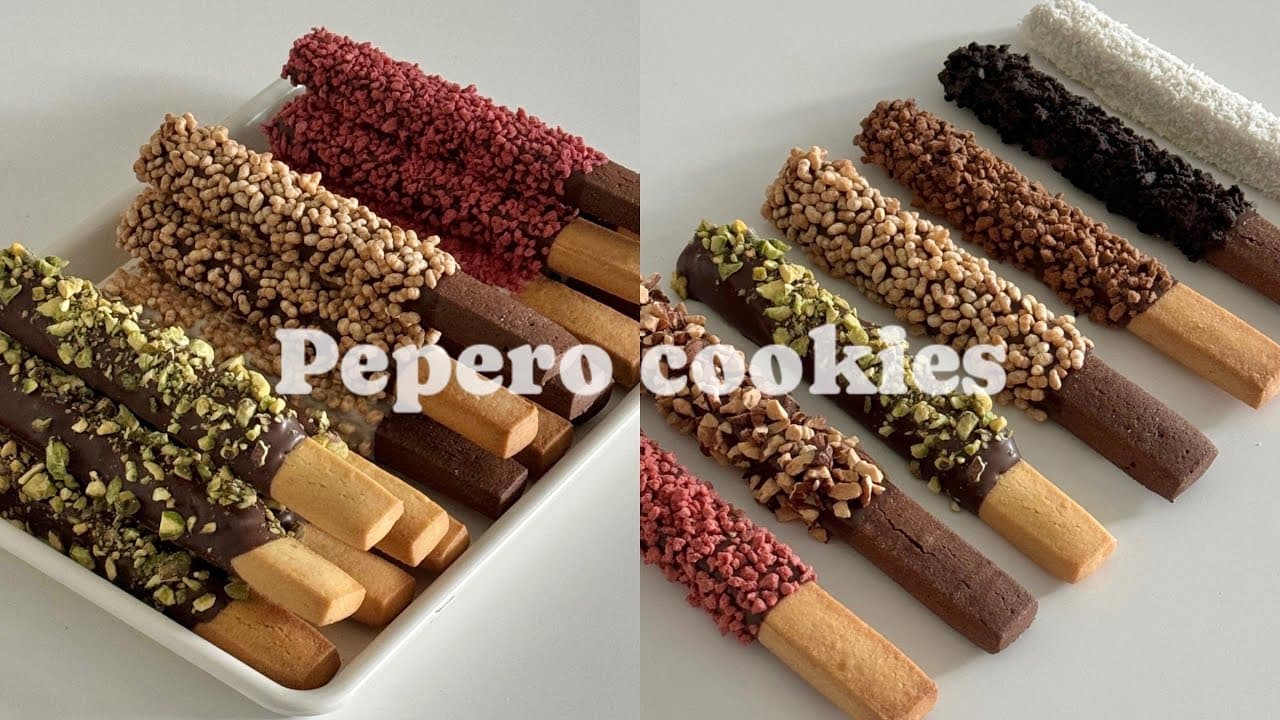 토핑 듬뿍, 정성 가득 수제 빼빼로 만들기 | 두바이 빼빼로💚 pepero cookies Thumbnail